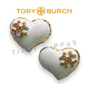 Tory Burch Heart Shaped Earrings In White & Gold
